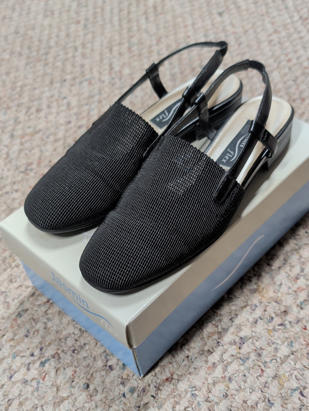 Jasmin Flex Black Mesh Slingback Loafers